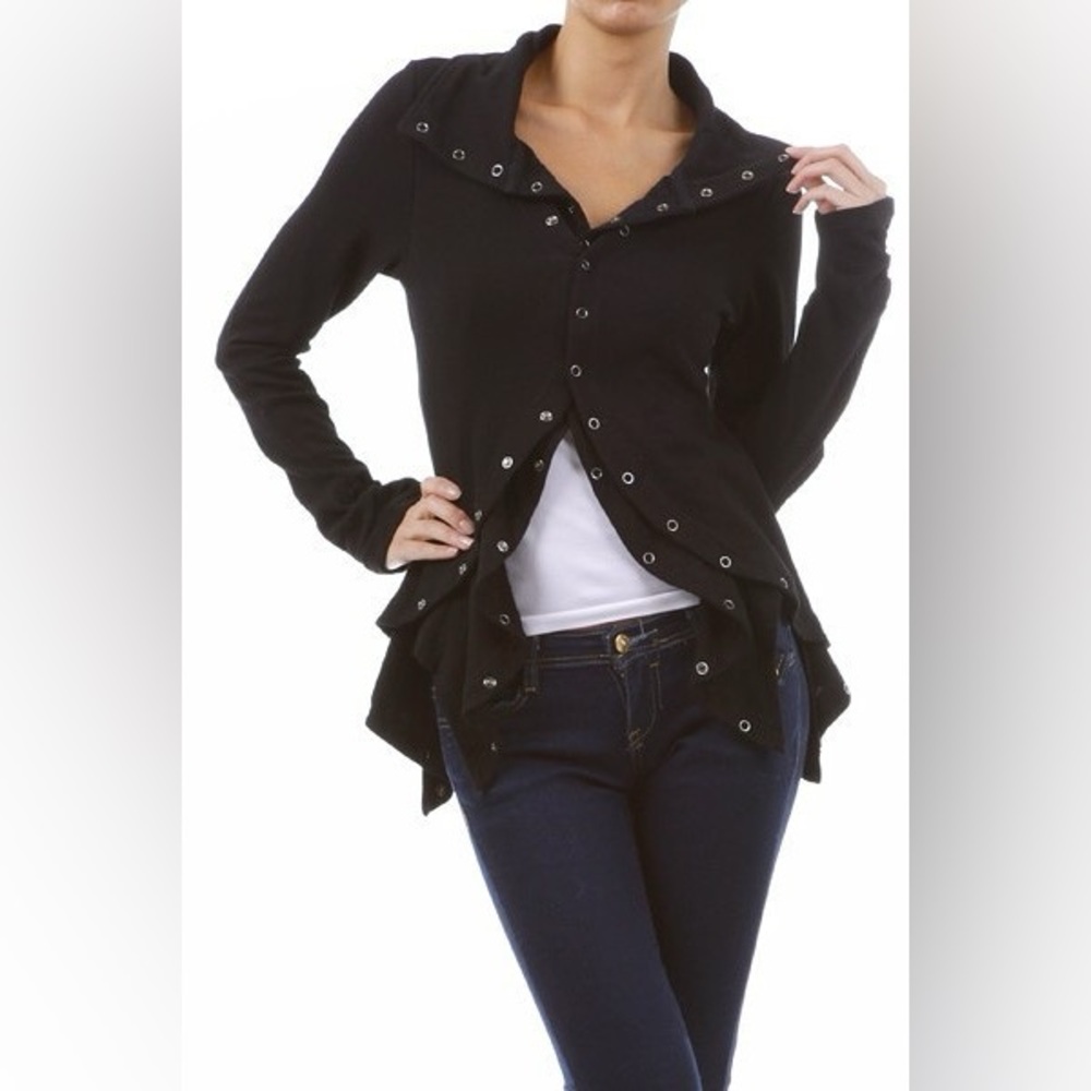 We The Free Jacket Womens XS Black Excellent Embellished Peplum Snap Front Edgy